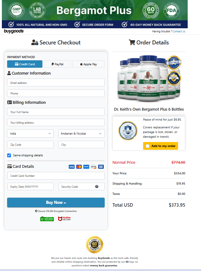 Bergamot Plus  order page